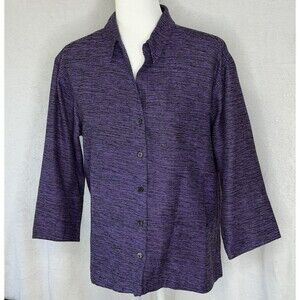 Chicos Design 100% Silk Top Size 2 - Large Purple Textured Button Down Blouse